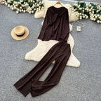 Casual Two-Piece Knit Sweat Suit | Tie-Front Top & Wide Leg Pants Set One size Windia