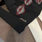 Crystal Rhinestone Blazer for Women – Single-Breasted Notched Collar Office Jacket Black Windia