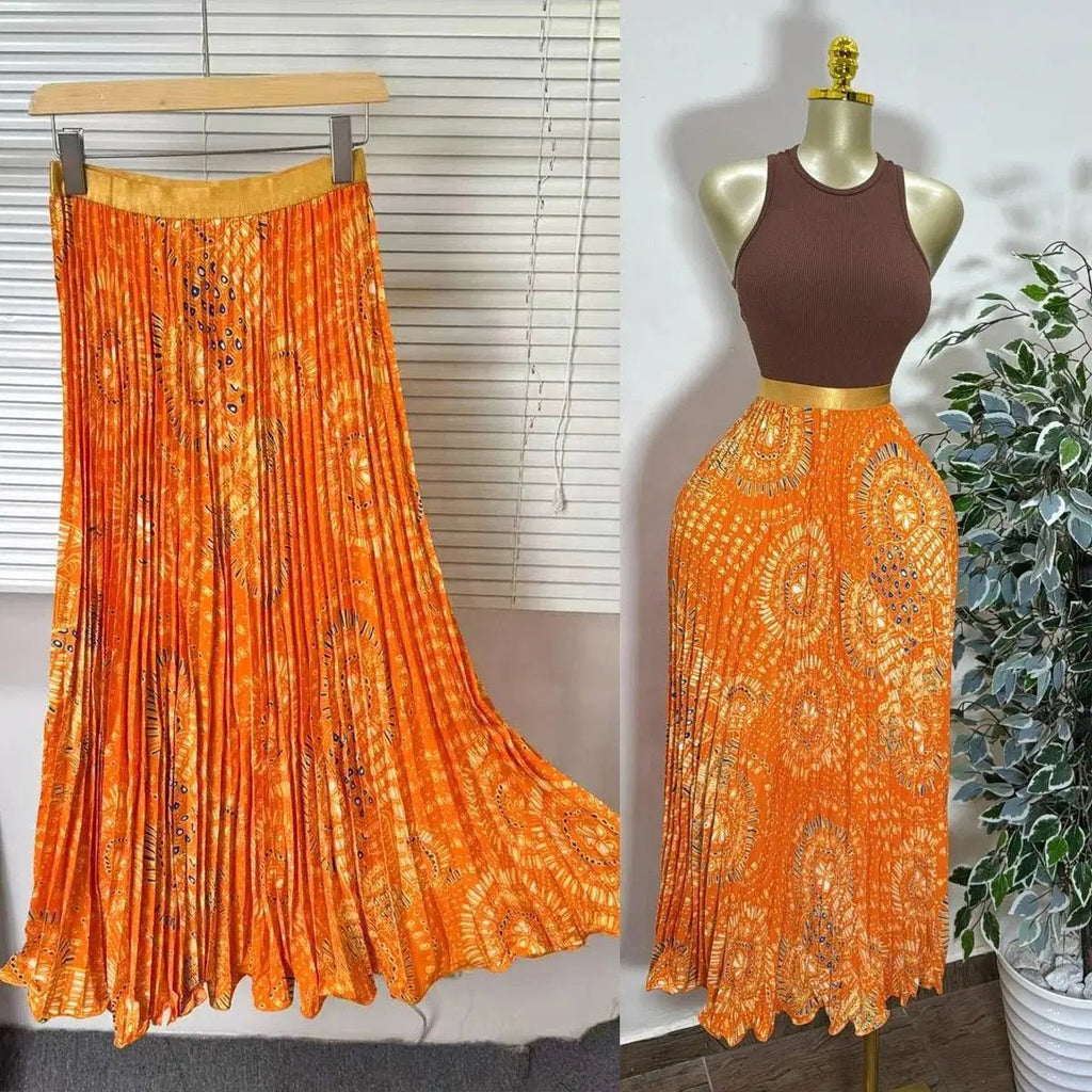 Elegant A-line Midi Skirt, High Waist & Pleats - Perfect for Day to Night! One Size Windia