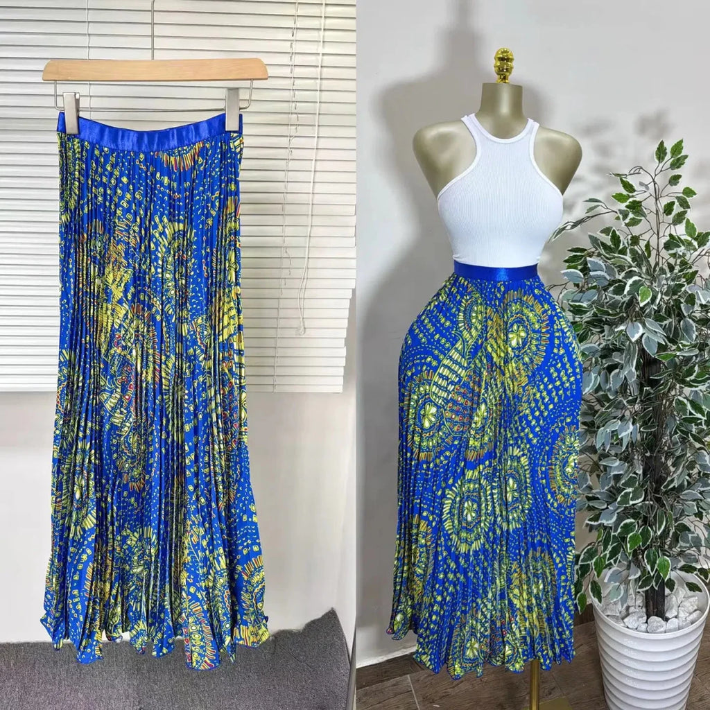 Elegant A-line Midi Skirt, High Waist & Pleats - Perfect for Day to Night! One Size Windia