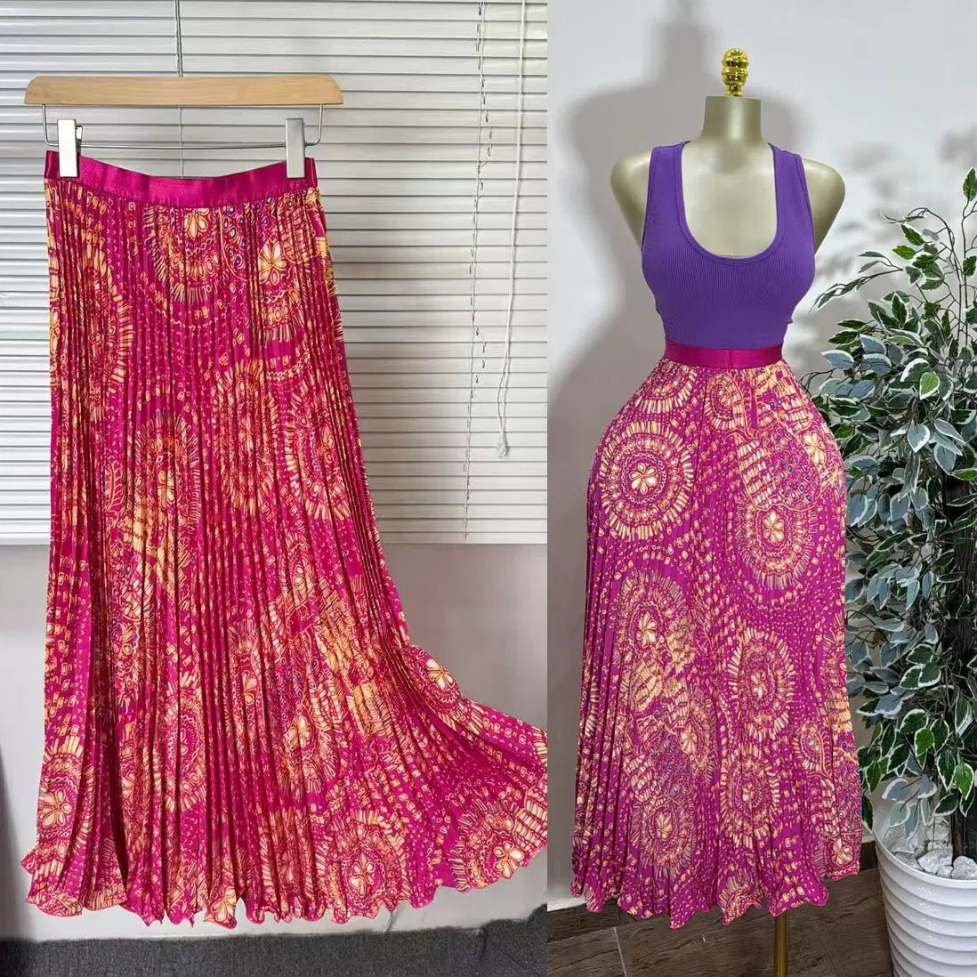 Elegant A-line Midi Skirt, High Waist & Pleats - Perfect for Day to Night! One Size Windia
