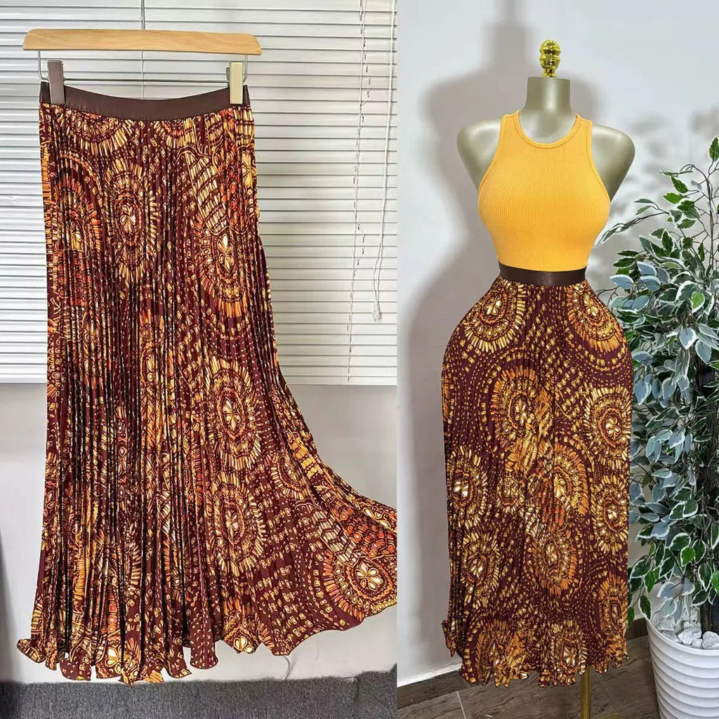 Elegant A-line Midi Skirt, High Waist & Pleats - Perfect for Day to Night! One Size Windia