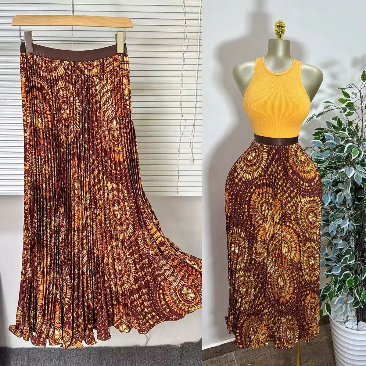 Elegant A-line Midi Skirt, High Waist & Pleats - Perfect for Day to Night! One Size Windia