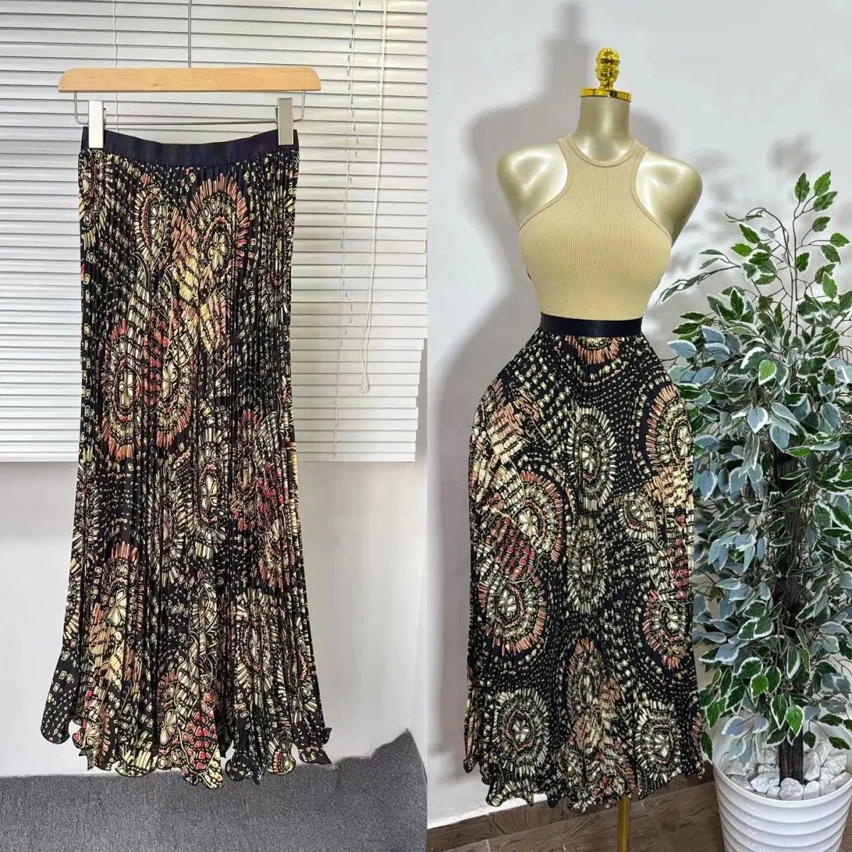 Elegant A-line Midi Skirt, High Waist & Pleats - Perfect for Day to Night! One Size Windia