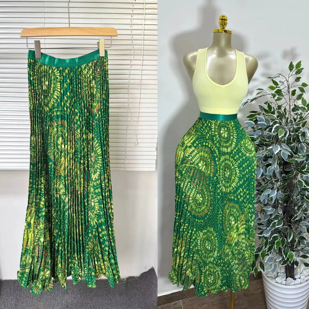 Elegant A-line Midi Skirt, High Waist & Pleats - Perfect for Day to Night! One Size Windia