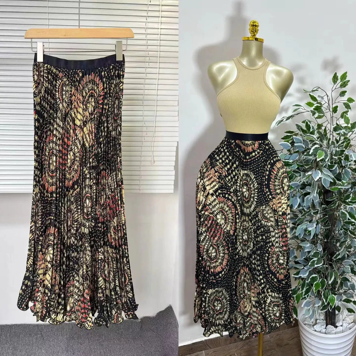 Elegant A-line Midi Skirt, High Waist & Pleats - Perfect for Day to Night! One Size Windia