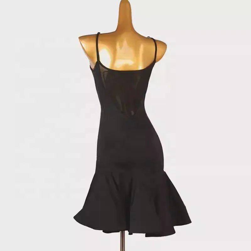 High-End Latin Dance Dress | Professional Ballroom Art Exam Dress | Black Strapless Silk/Cotton - Windia