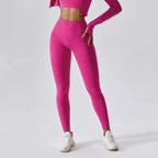 High Waist Scrunch Butt Yoga Leggings, No Front Seam Nylon Tights Magenta Windia