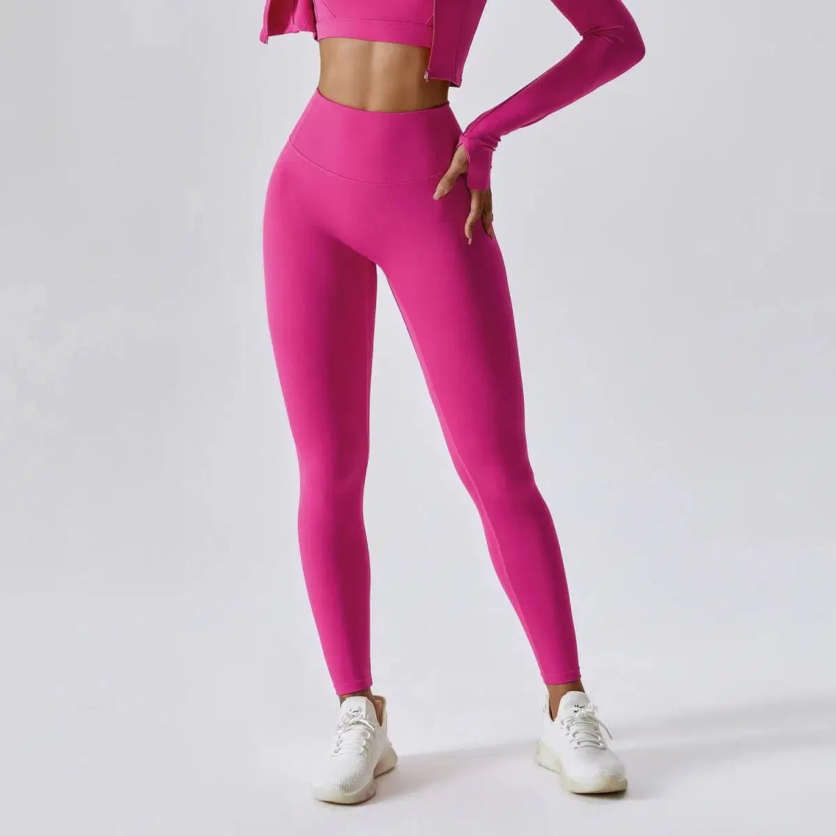 High Waist Scrunch Butt Yoga Leggings, No Front Seam Nylon Tights Magenta Windia