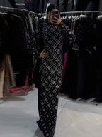 Hot Drilling Maxi Dress | Long Sleeve Party Dress for Women Black Windia