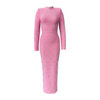 Hot Drilling Maxi Dress | Long Sleeve Party Dress for Women Pink Windia