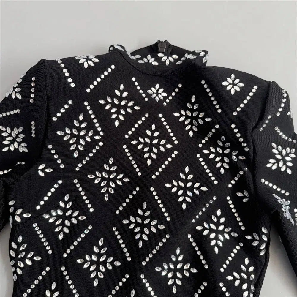 Hot Drilling Maxi Dress | Long Sleeve Party Dress for Women Black Windia