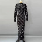 Hot Drilling Maxi Dress | Long Sleeve Party Dress for Women Black Windia