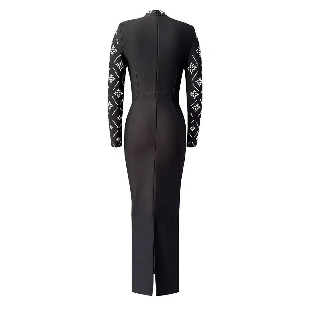 Hot Drilling Maxi Dress | Long Sleeve Party Dress for Women Black Windia