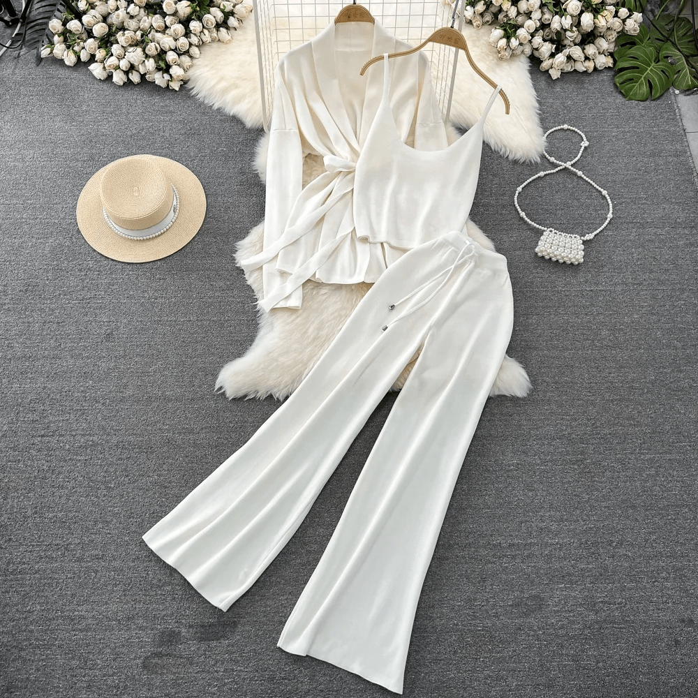 Korean-Style Casual Two-Piece Set — Polo-Collar Knitted Top & Midi Skirt - Windia