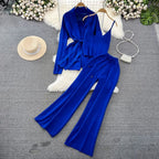 Korean-Style Casual Two-Piece Set — Polo-Collar Knitted Top & Midi Skirt - Windia