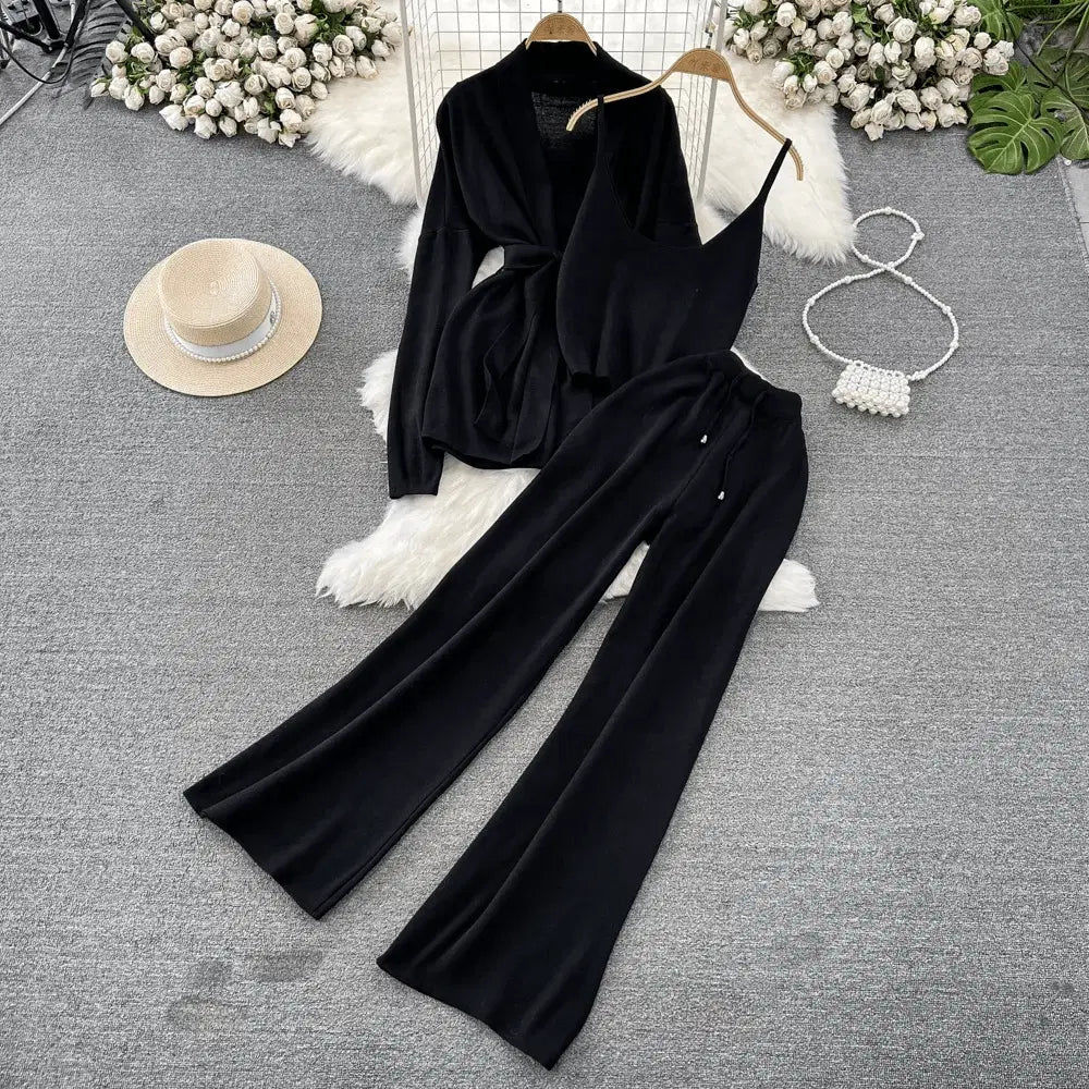 Korean-Style Casual Two-Piece Set — Polo-Collar Knitted Top & Pants One size Windia