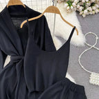 Korean-Style Casual Two-Piece Set — Polo-Collar Knitted Top & Pants One size Windia