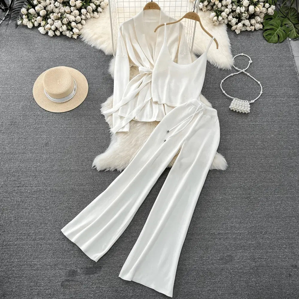 Korean-Style Casual Two-Piece Set — Polo-Collar Knitted Top & Pants One size Windia