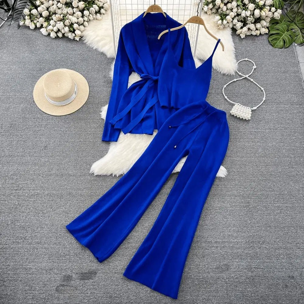 Korean-Style Casual Two-Piece Set — Polo-Collar Knitted Top & Pants One size Windia