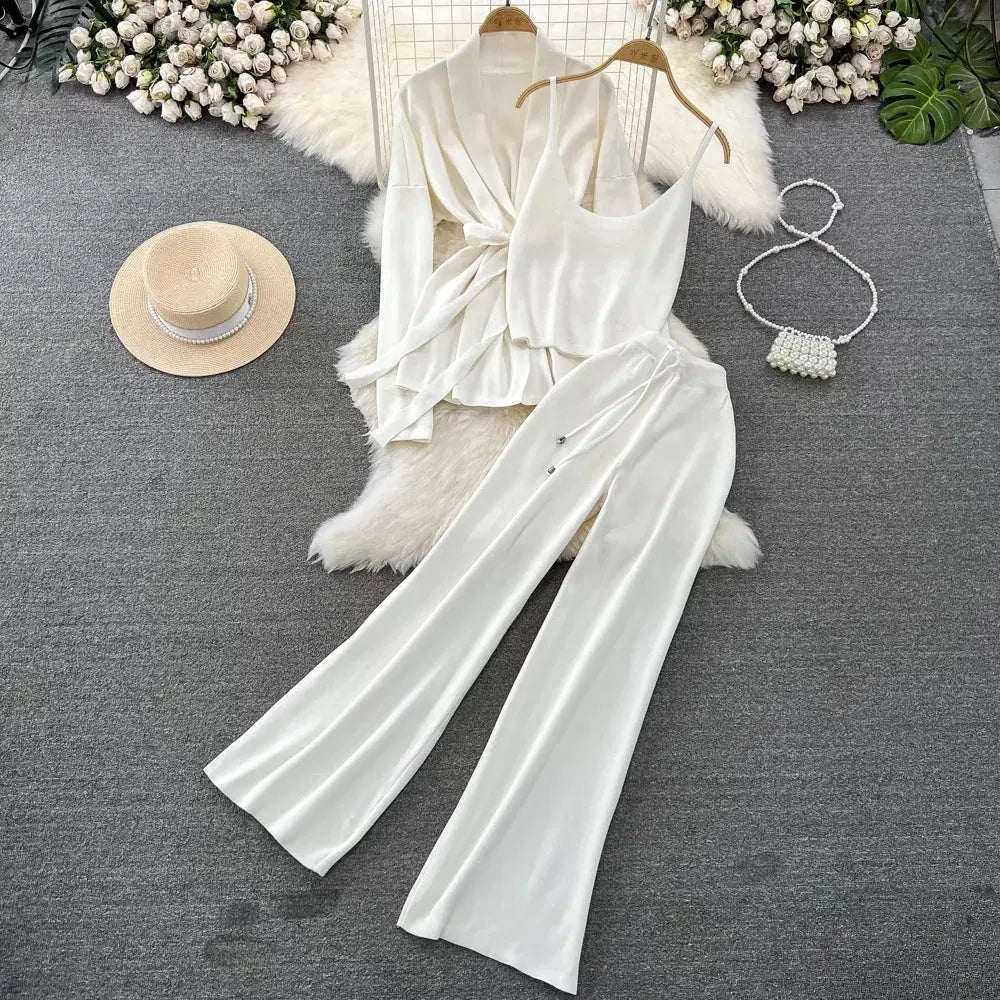 Korean-Style Casual Two-Piece Set — Polo-Collar Knitted Top & Pants One size Windia