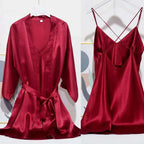 Luxury 100% Mulberry Silk Sleepwear Robe Set Red Windia