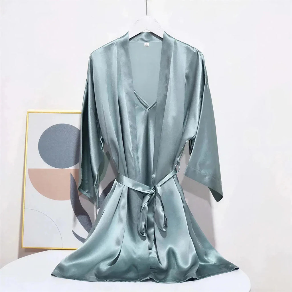 Luxury 100% Mulberry Silk Sleepwear Robe Set Red Windia