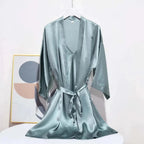 Luxury 100% Mulberry Silk Sleepwear Robe Set Red Windia