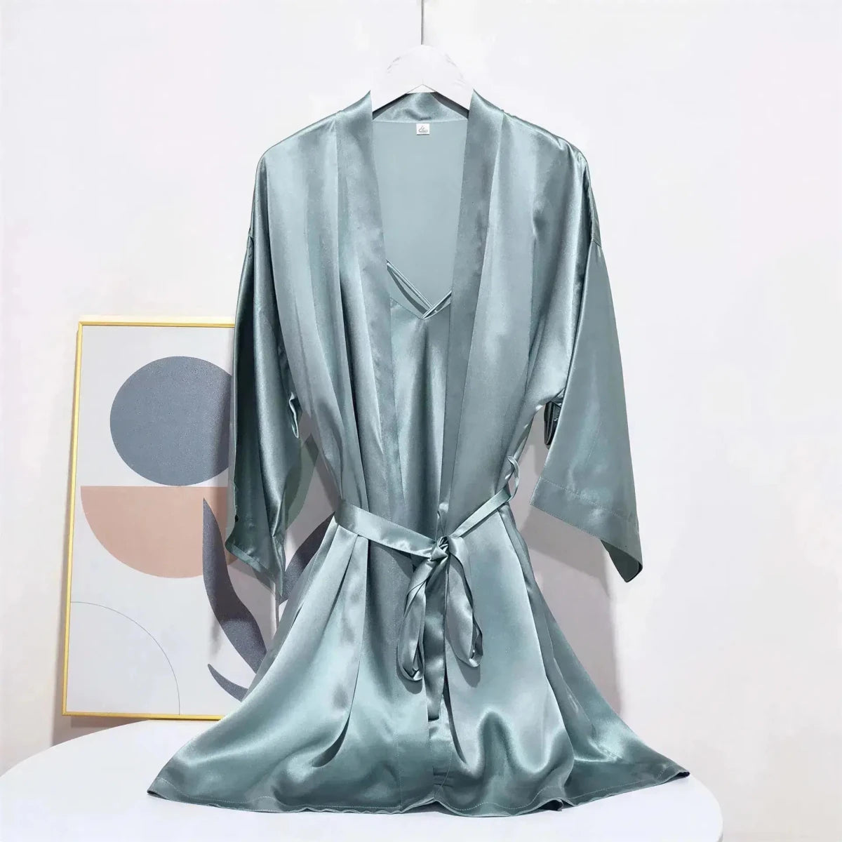 Luxury 100% Mulberry Silk Sleepwear Robe Set Red Windia