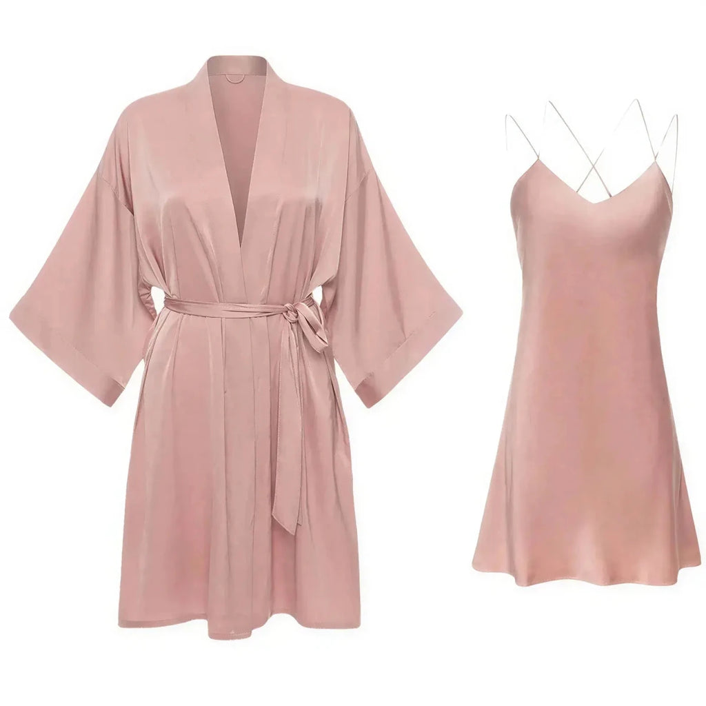 Luxury 100% Mulberry Silk Sleepwear Robe Set Light Blue Windia