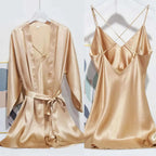 Luxury 100% Mulberry Silk Sleepwear Robe Set Tan Windia