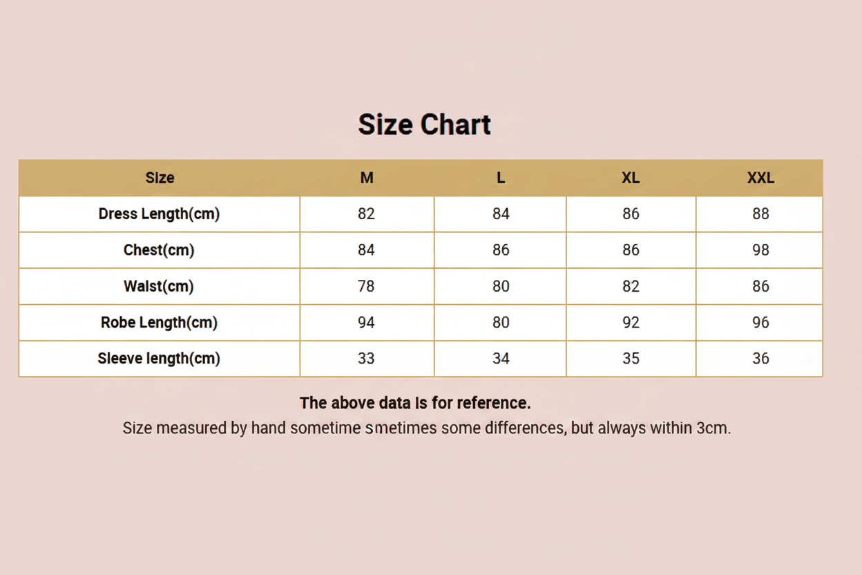 Luxury Silk Sleepwear Size Chart