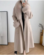 Luxury Wool Coat with Detachable Fox Fur Collar - Women's Winter Outerwear - Windia