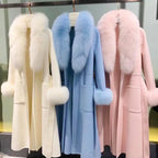 Luxury Wool Coat with Detachable Fox Fur Collar - Women's Winter Outerwear - Windia