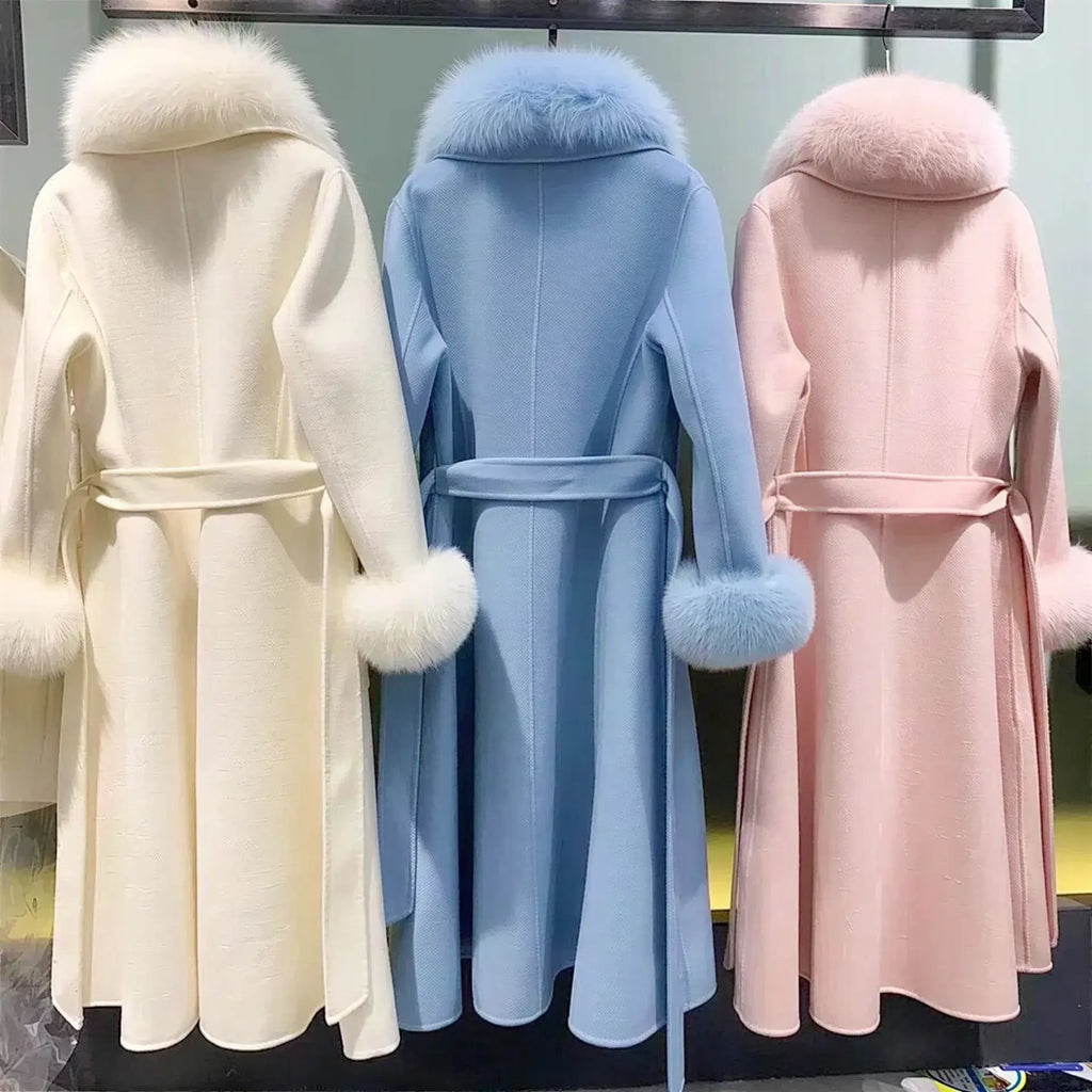 Luxury Wool Coat with Detachable Fox Fur Collar - Women's Winter Outerwear - Windia