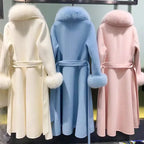 Luxury Wool Coat with Detachable Fox Fur Collar - Women's Winter Outerwear - Windia