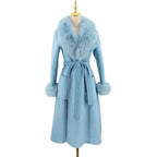 Luxury Wool Coat with Detachable Fox Fur Collar - Women's Winter Outerwear L Windia