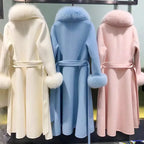 Luxury Wool Coat with Detachable Fox Fur Collar - Women's Winter Outerwear - Windia