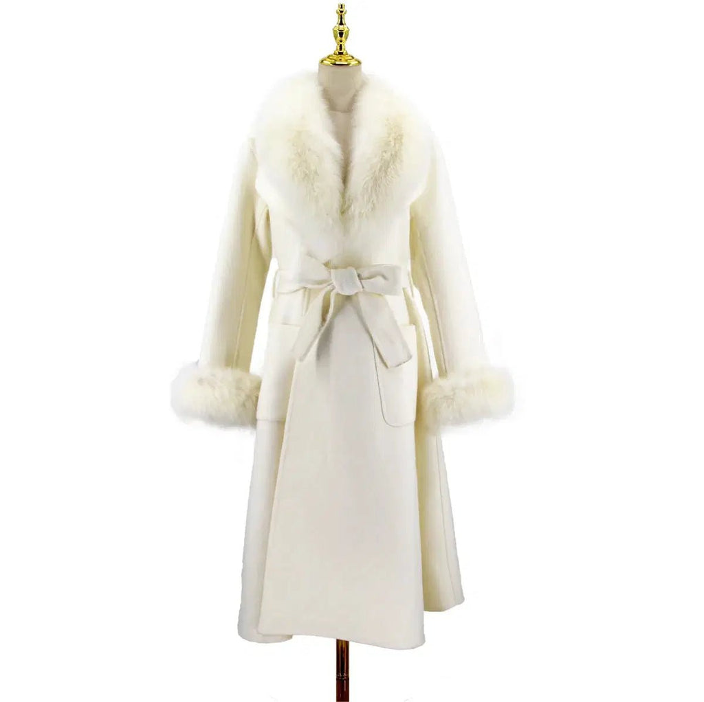 Luxury Wool Coat with Detachable Fox Fur Collar - Women's Winter Outerwear - Windia