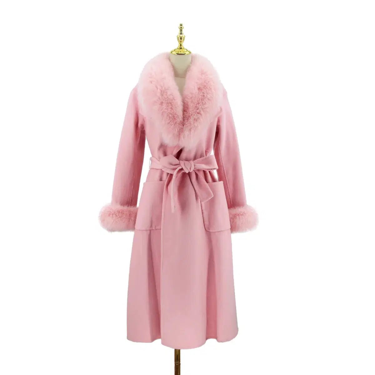 Luxury Wool Coat with Detachable Fox Fur Collar - Women's Winter Outerwear - Windia