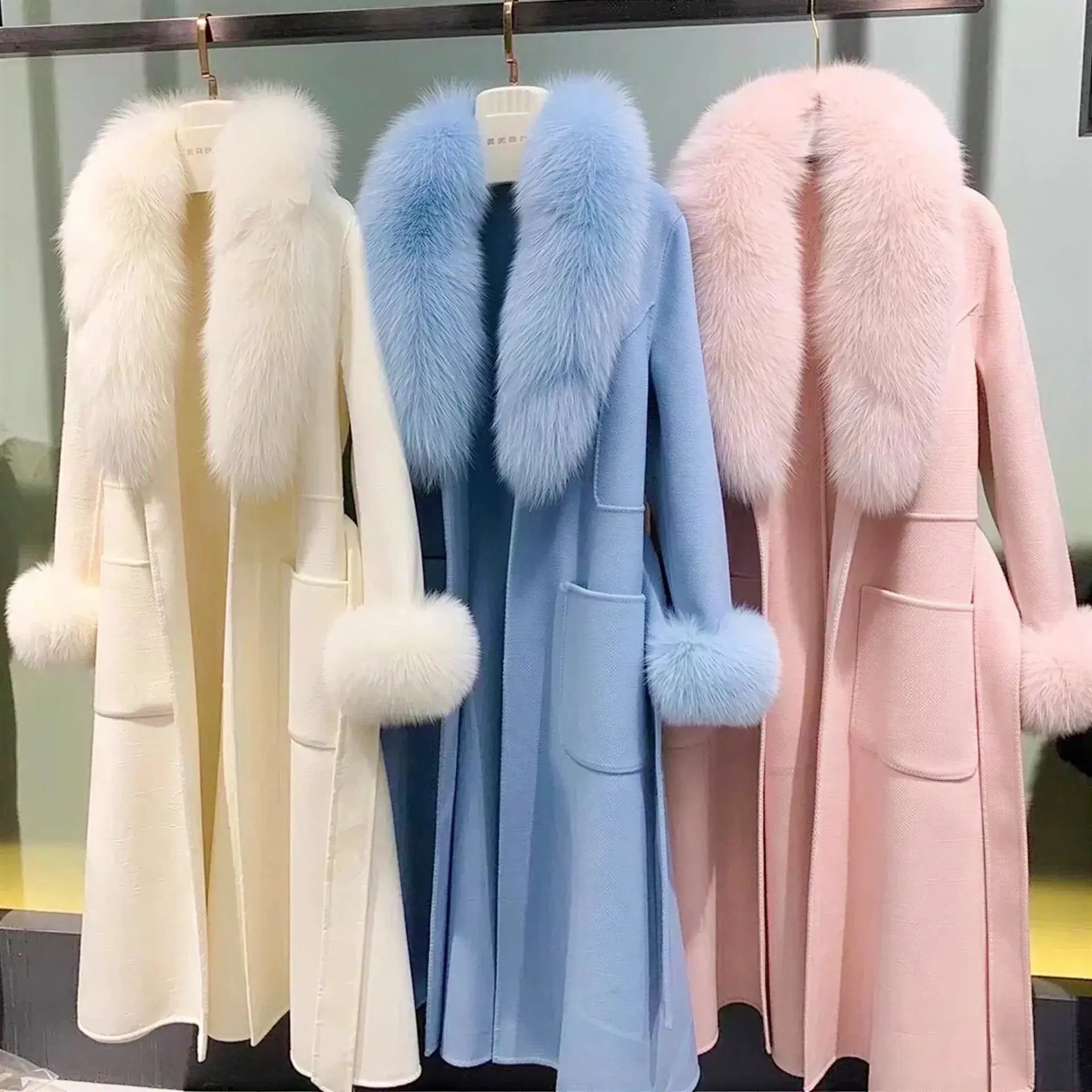 Luxury Wool Coat with Detachable Fox Fur Collar - Women's Winter Outerwear - Windia