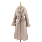 Luxury Wool Coat with Detachable Fox Fur Collar - Women's Winter Outerwear L Windia
