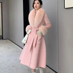 Luxury Wool Coat with Detachable Fox Fur Collar - Women's Winter Outerwear - Windia
