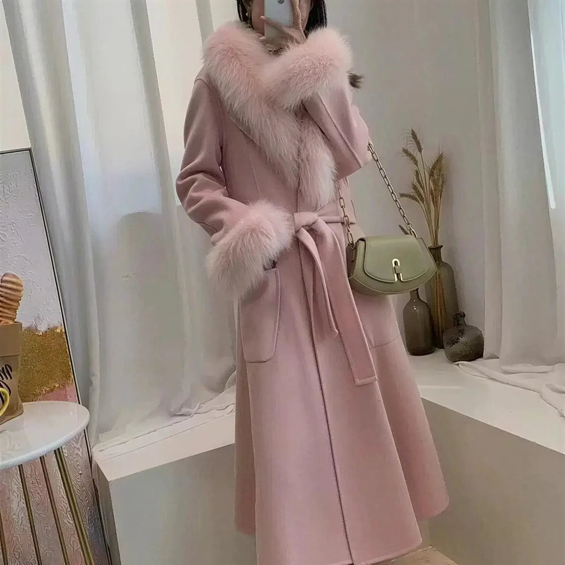 Luxury Wool Coat with Detachable Fox Fur Collar - Women's Winter Outerwear - Windia