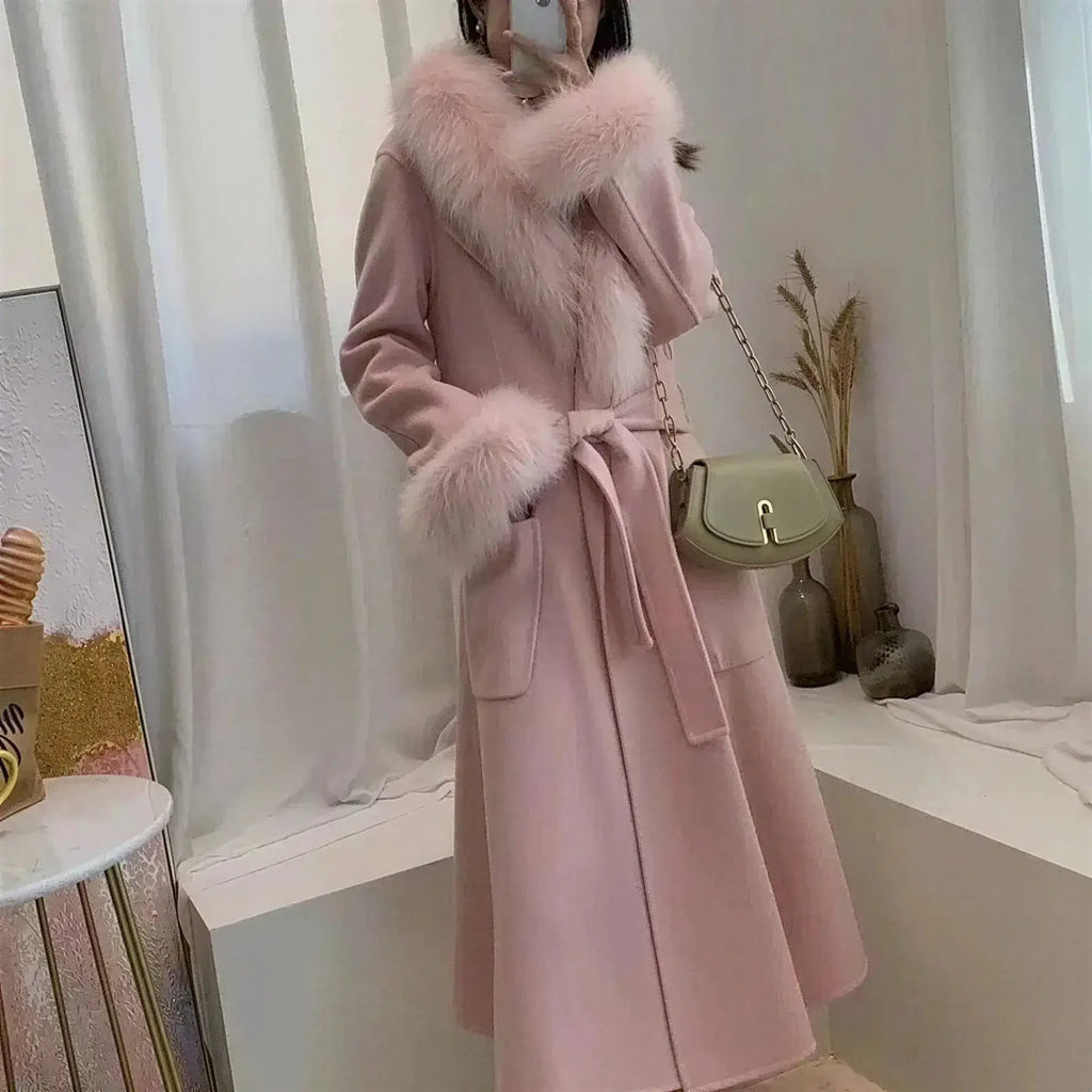 Luxury Wool Coat with Detachable Fox Fur Collar - Women's Winter Outerwear - Windia