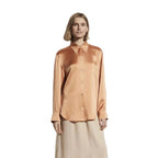 Pearl Silk Satin Lapel Shirt Embellished 100% Silk Satin Long Sleeve Blouse S Windia