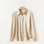 Pearl Silk Satin Lapel Shirt Embellished 100% Silk Satin Long Sleeve Blouse S Windia