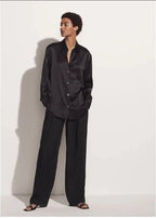 Pearl Silk Satin Lapel Shirt Embellished 100% Silk Satin Long Sleeve Blouse S Windia