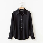 Pearl Silk Satin Lapel Shirt Embellished 100% Silk Satin Long Sleeve Blouse S Windia