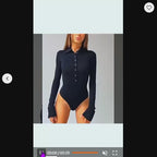 Tight Long Sleeve Lapel Women's Bodysuit Jumpsuit